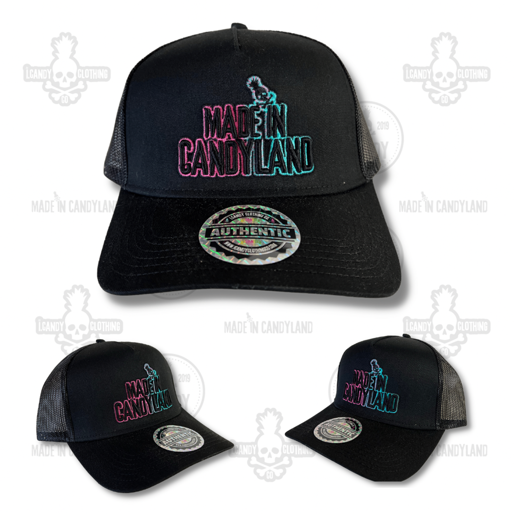 Black Made in Candyland Pink/Blue Gradient Trucker Style Hat