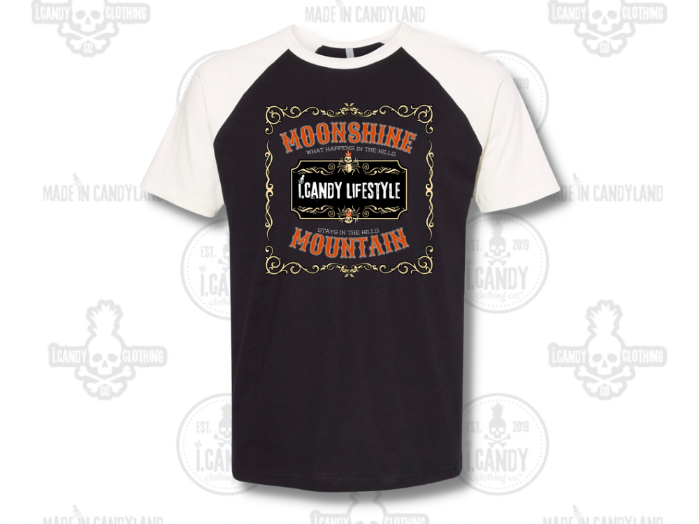 Men's Black with Natural Short Sleeve Raglan Moonshine Mountain T-shirt
