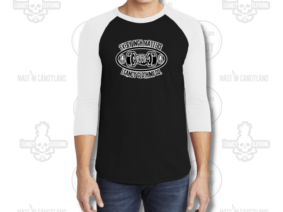 Men's i.Candy Black with White Sleeves 3/4 Length Raglan Every Inch Matters