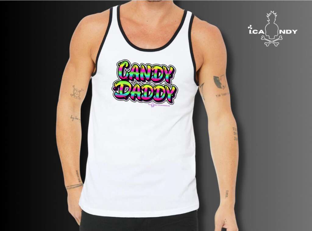 New Candy Daddy White Tank Top with Black Piping