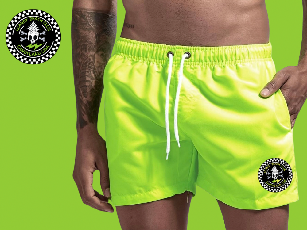 Men's i.Candy Neon Green Candyland USA Swim Trunks