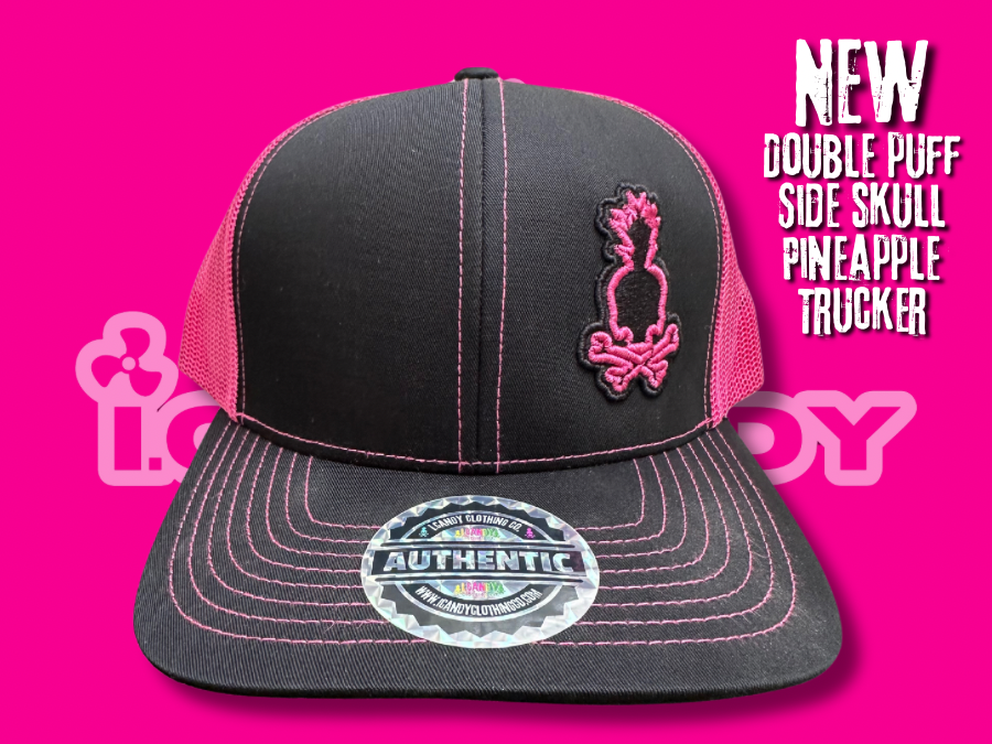 i.Candy Pink Double Puff Side Skull Pineapple Trucker