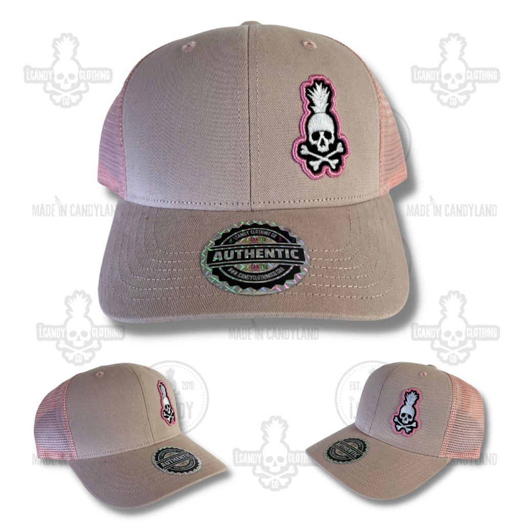 Pink on Pink i.Candy Skull Pineapple Side Logo Trucker Style Hat