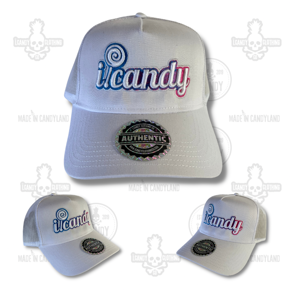 White i.Candy lollipop Blue/Pink Gradient Trucker Style Hat