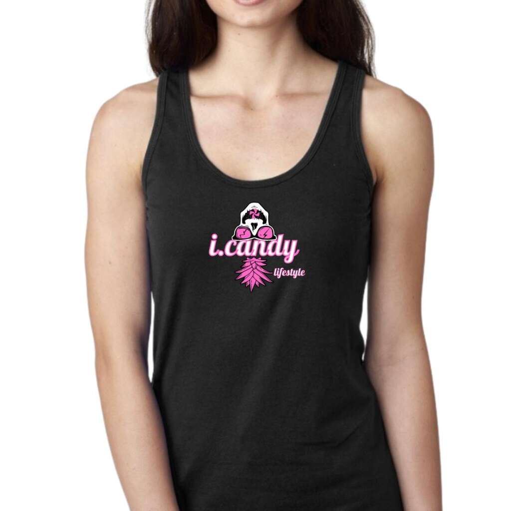 Women's Black Skull Pineapple Racerback Tank Top with Pink and White Logo