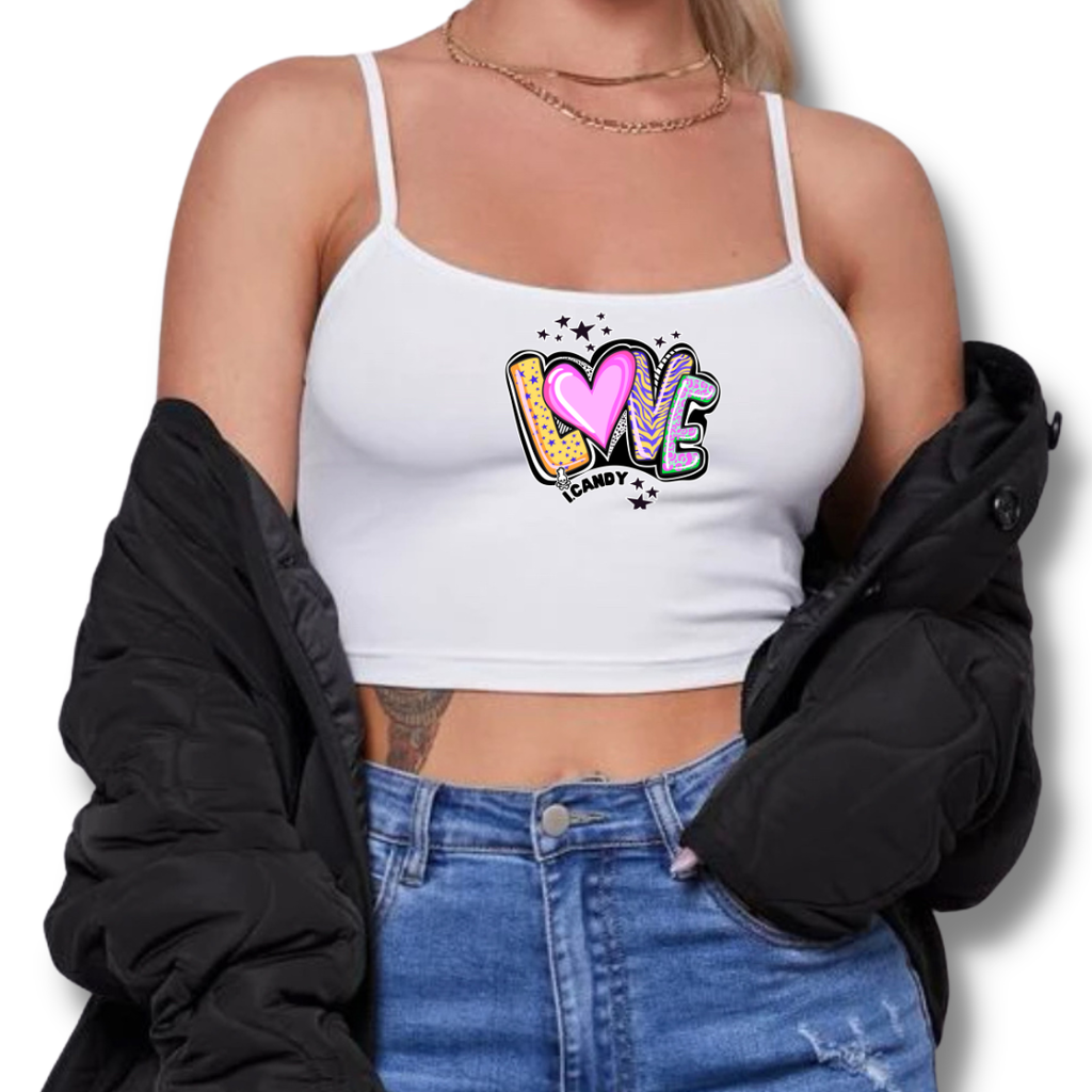Women's White Adjustable Cami Crop Love i.Candy 