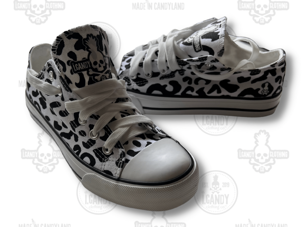 Women's White with Black leopard print sneakers